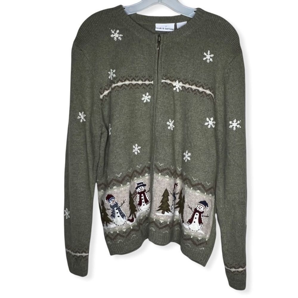 Vintage‎ Croft & Barrow Christmas Snowman Cardigan Sweater